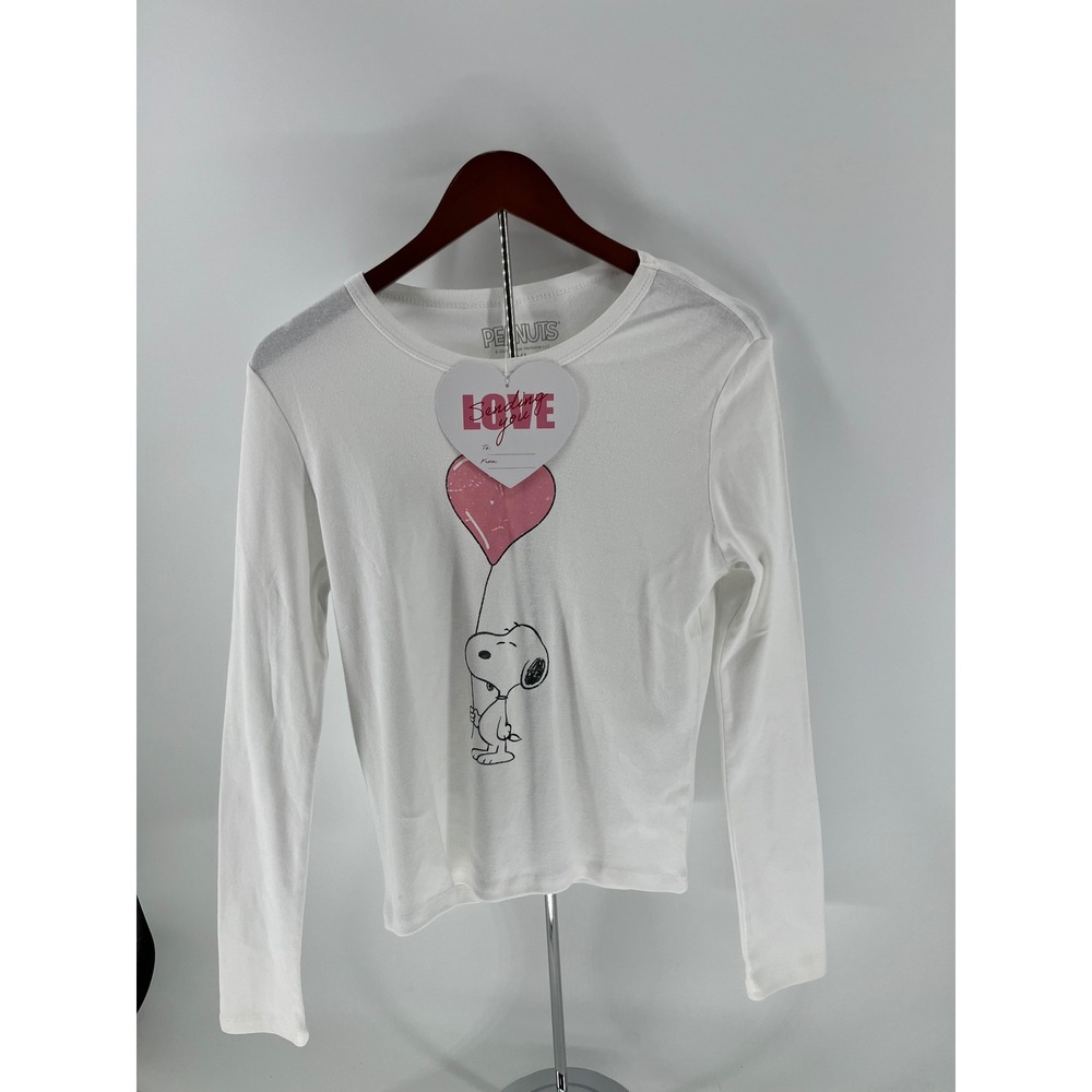 Peanuts Snoopy Love‎ Heart Long Sleeve Shirt Womens XL White Graphic Tee